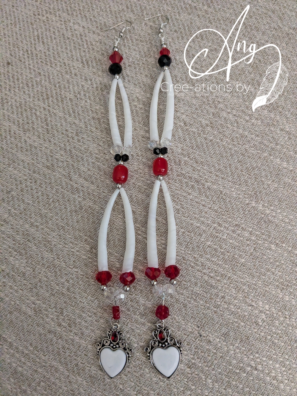 Indigenous Red & White Heart Drop Earrings